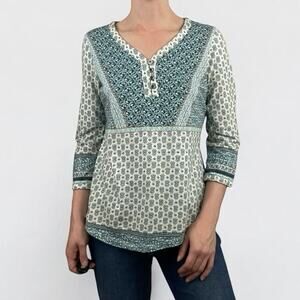 Orvis Blue & Cream Boho Quarter Sleeve Top
